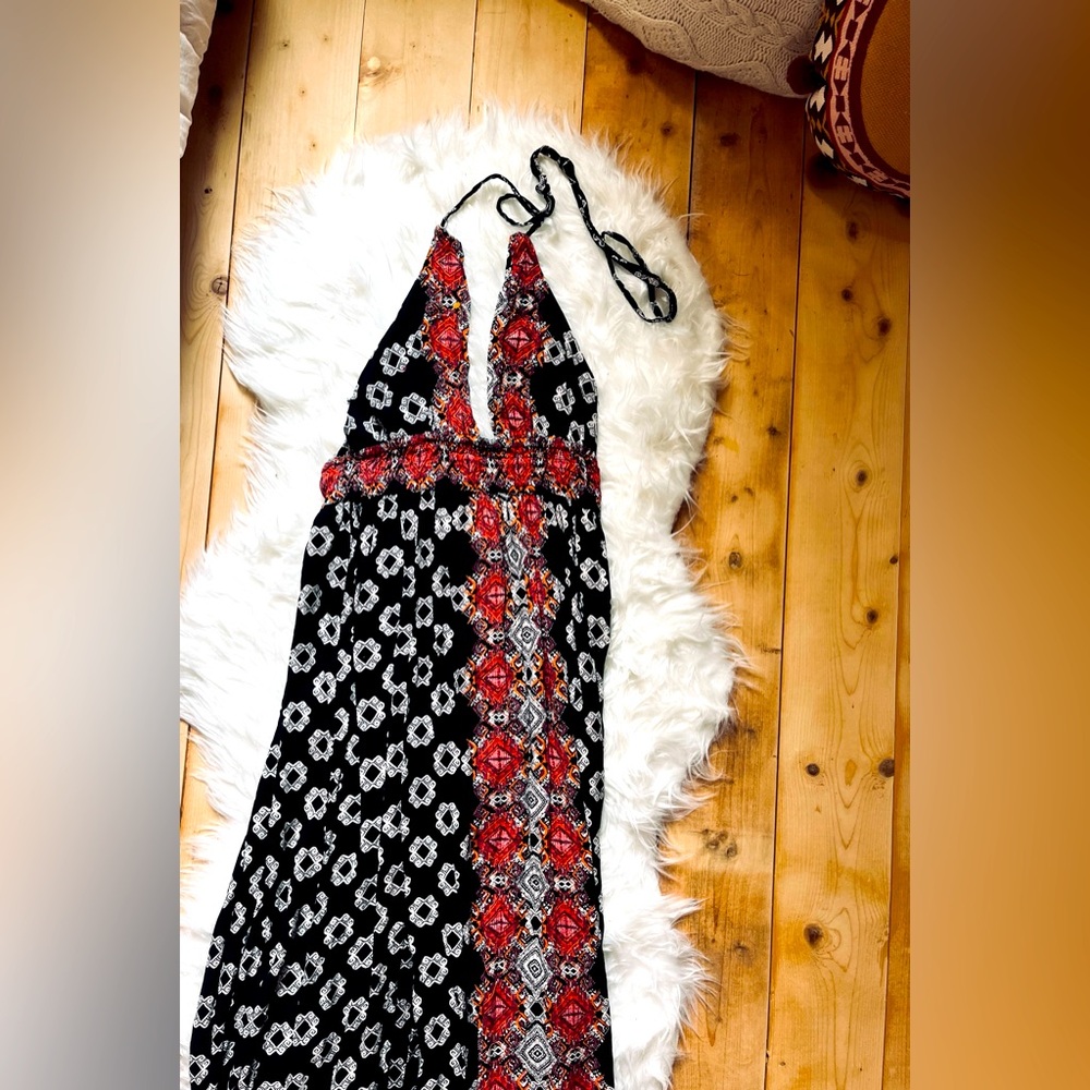 Angie Boho Halter Maxi • Geometric Tribal Print Sz Sm